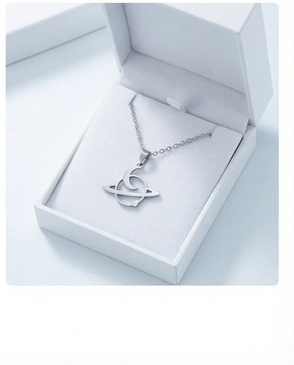 The Saturn Orbit: Crescent Moon & Planet Necklace