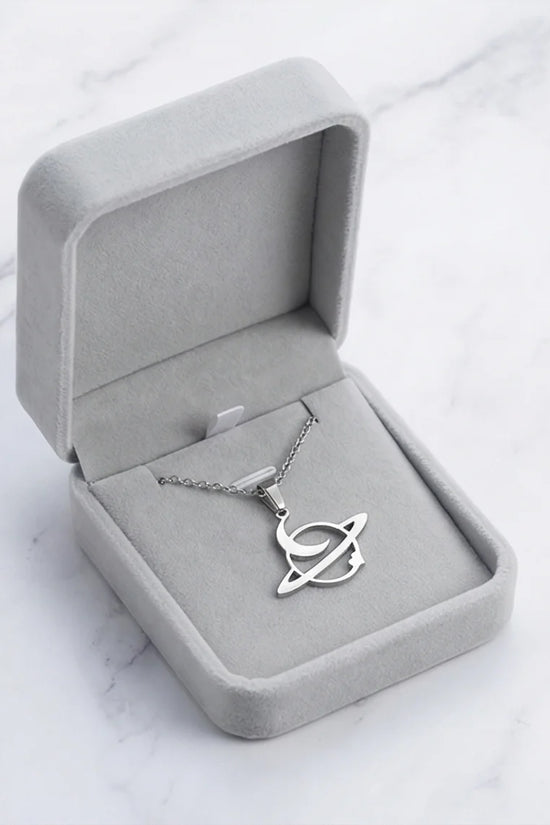 The Saturn Orbit: Crescent Moon & Planet Necklace