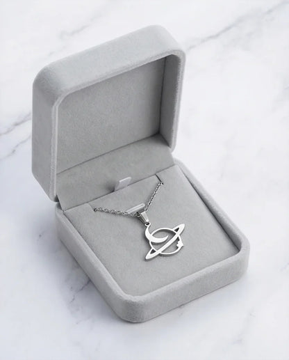 The Saturn Orbit: Crescent Moon & Planet Necklace