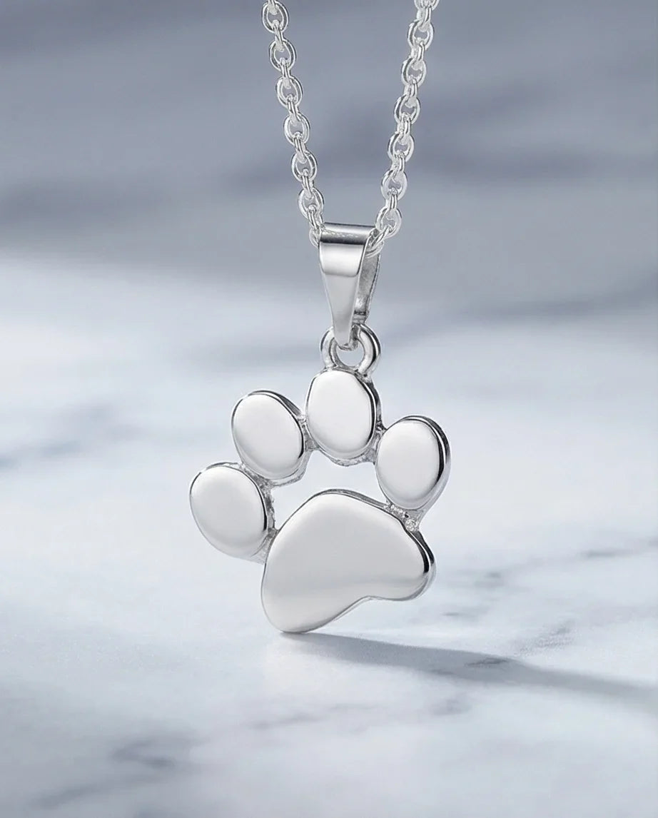 The Eternal Paw: High-Polish Silver Pet Necklace
