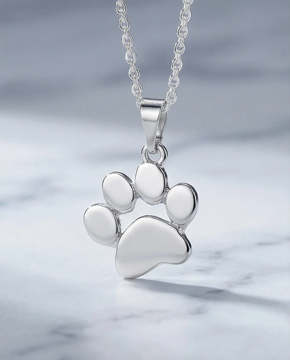 The Eternal Paw: High-Polish Silver Pet Necklace