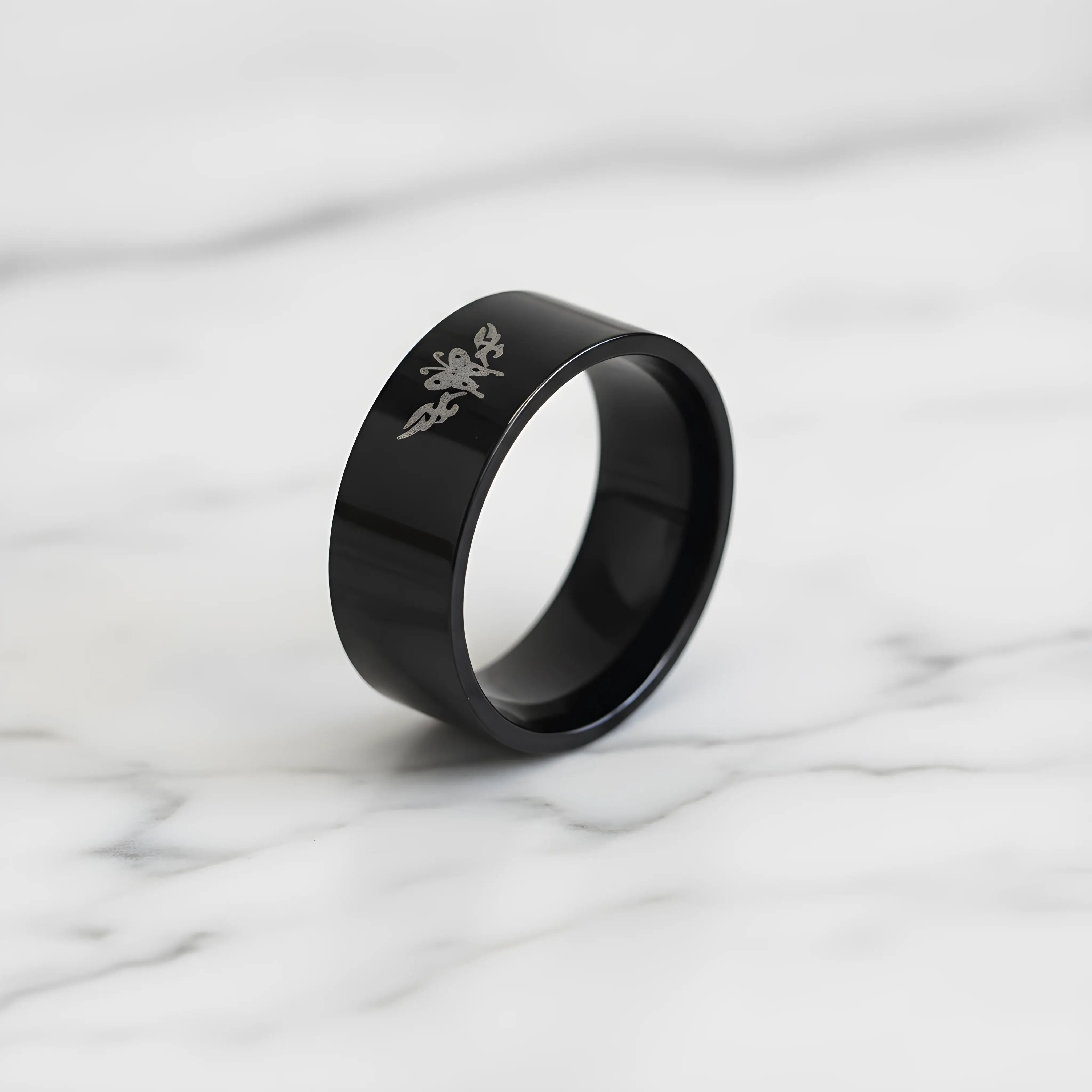 Minimalist Black Engraved Ring 5.6cm
