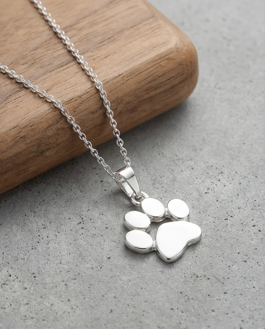 The Eternal Paw: High-Polish Silver Pet Necklace