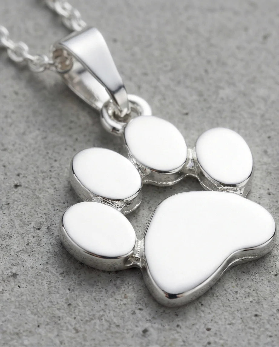 The Eternal Paw: High-Polish Silver Pet Necklace