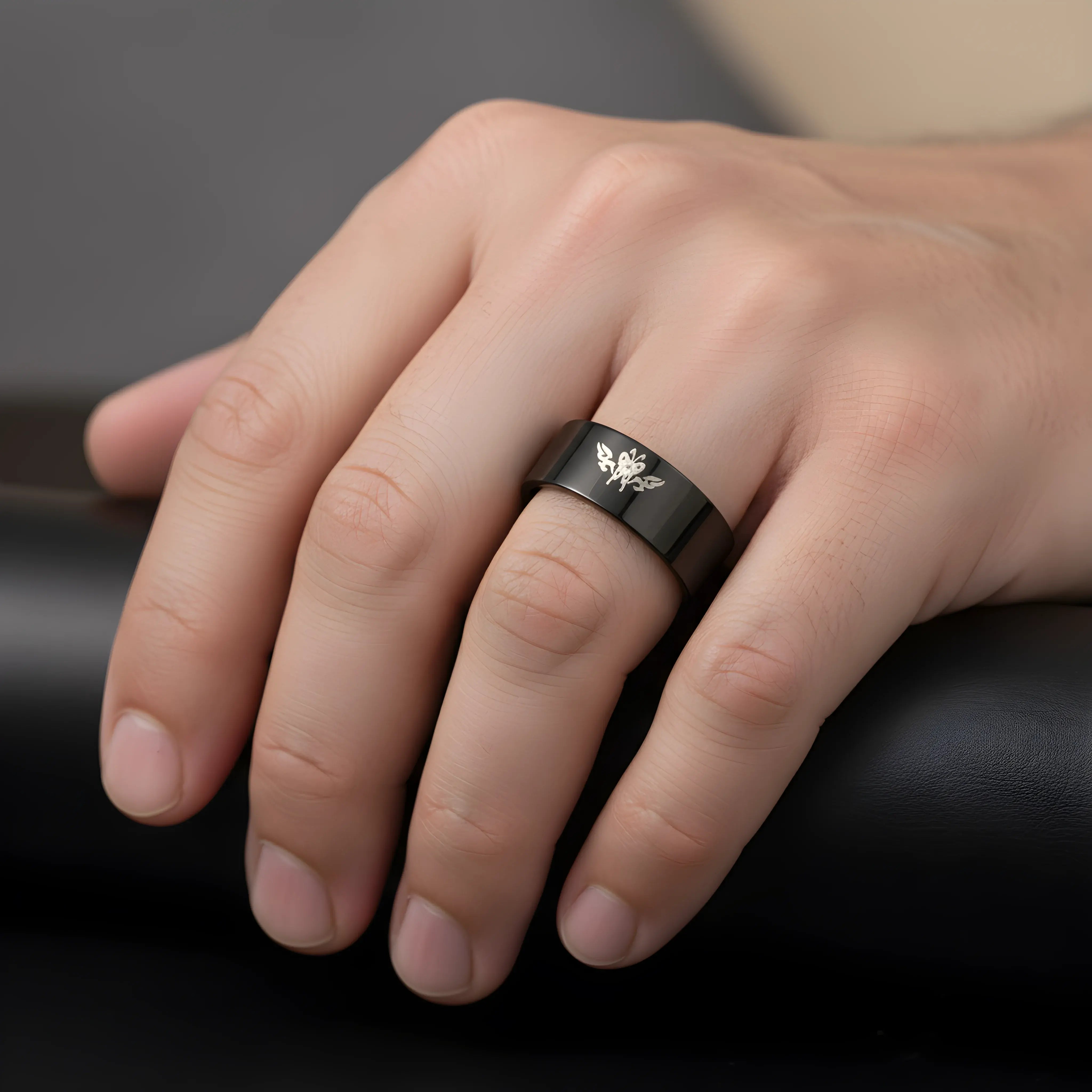 Minimalist Black Engraved Ring 5.6cm