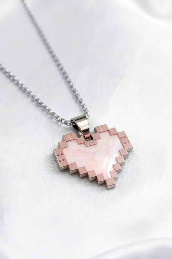 The Digital Blush: Marbled Rose Gold Pixel Heart