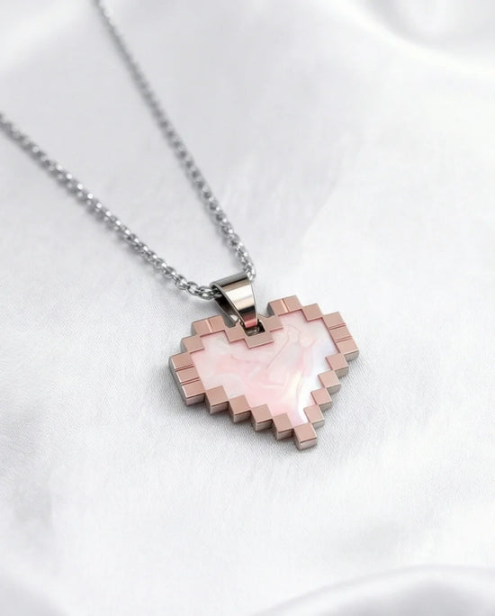 The Digital Blush: Marbled Rose Gold Pixel Heart