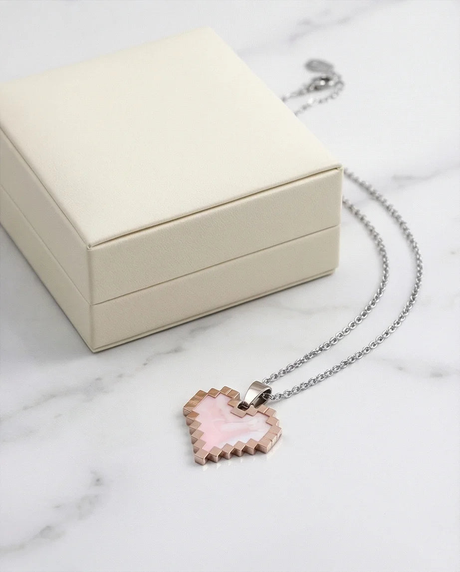 The Digital Blush: Marbled Rose Gold Pixel Heart