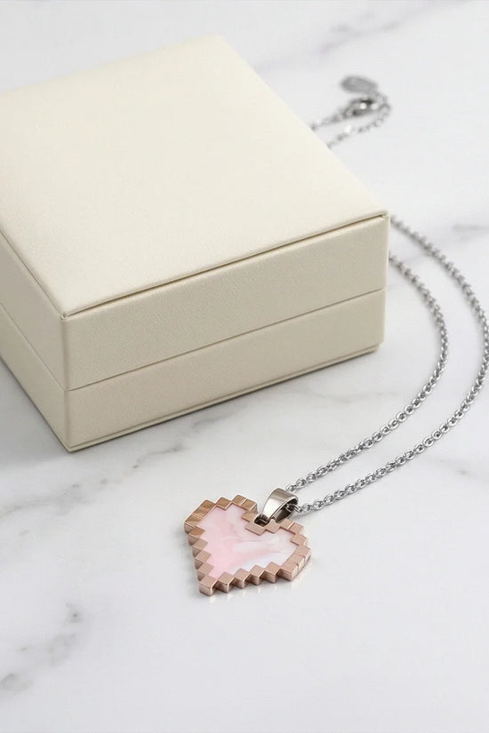 The Digital Blush: Marbled Rose Gold Pixel Heart