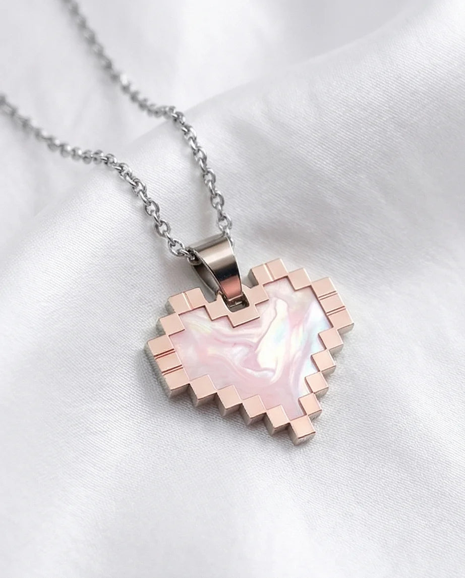 The Digital Blush: Marbled Rose Gold Pixel Heart