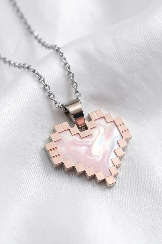 The Digital Blush: Marbled Rose Gold Pixel Heart