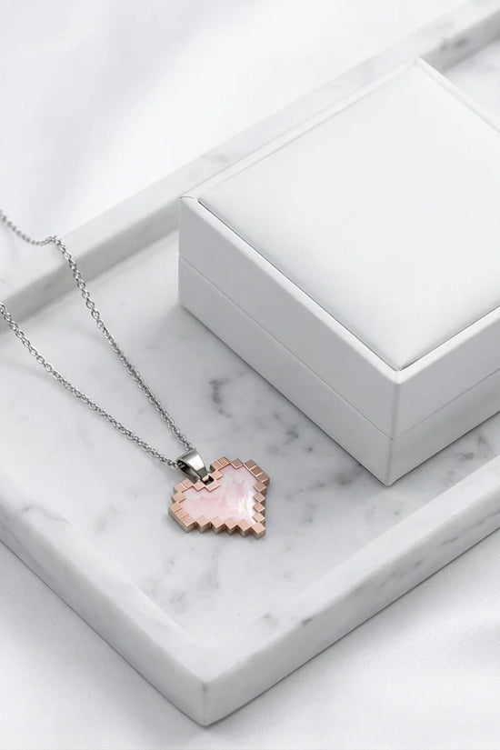 The Digital Blush: Marbled Rose Gold Pixel Heart
