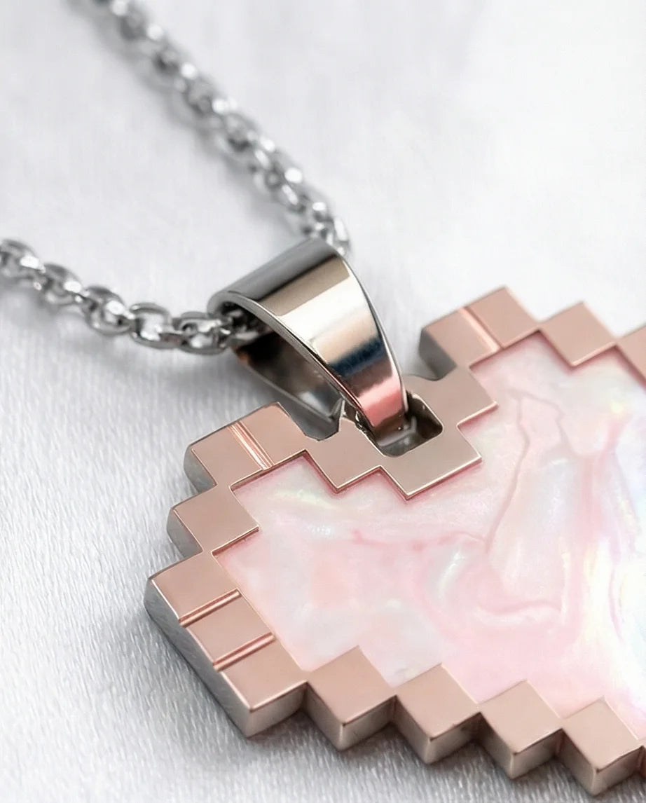 The Digital Blush: Marbled Rose Gold Pixel Heart