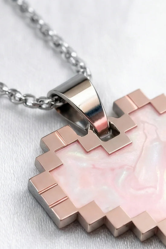 The Digital Blush: Marbled Rose Gold Pixel Heart