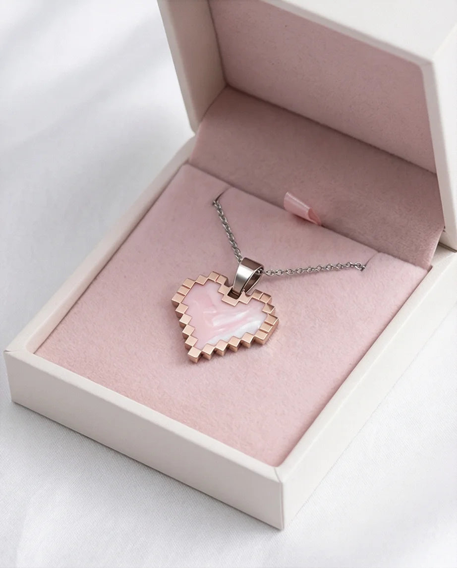 The Digital Blush: Marbled Rose Gold Pixel Heart