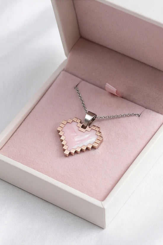 The Digital Blush: Marbled Rose Gold Pixel Heart
