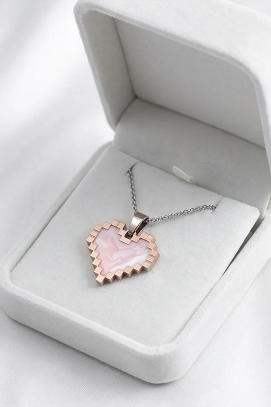 The Digital Blush: Marbled Rose Gold Pixel Heart
