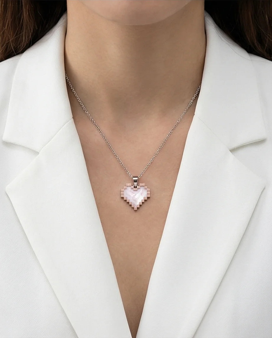 The Digital Blush: Marbled Rose Gold Pixel Heart