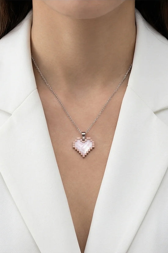 The Digital Blush: Marbled Rose Gold Pixel Heart