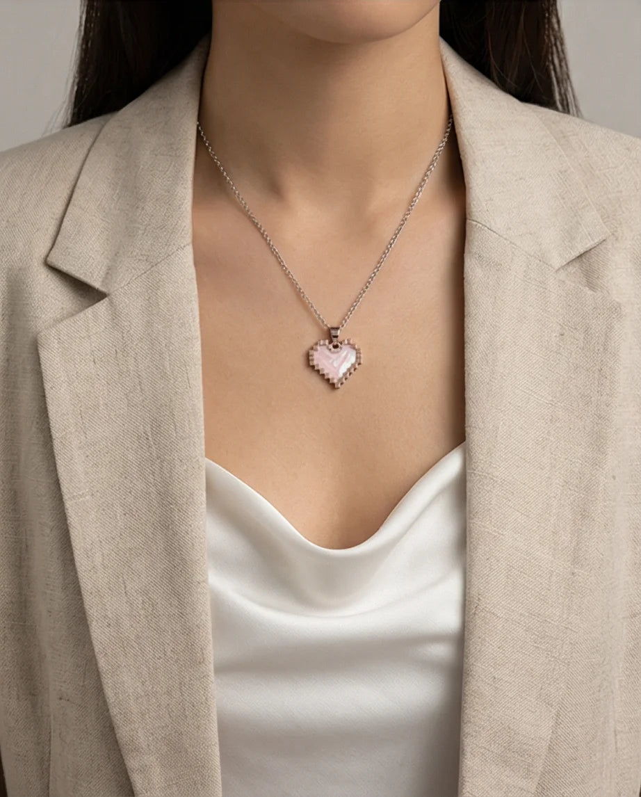 The Digital Blush: Marbled Rose Gold Pixel Heart
