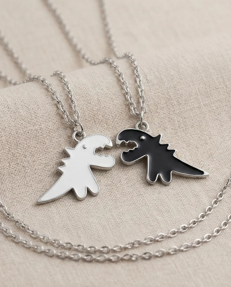 The Dino Duo: Matching Soulmate Necklaces