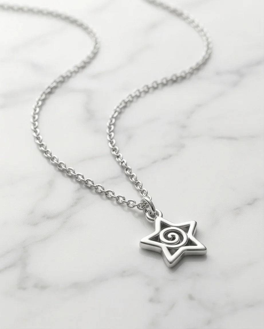 The Astral Vortex: Minimalist Star & Spiral Necklace