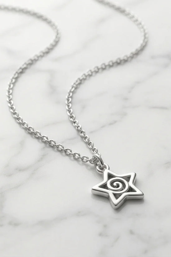 The Astral Vortex: Minimalist Star & Spiral Necklace