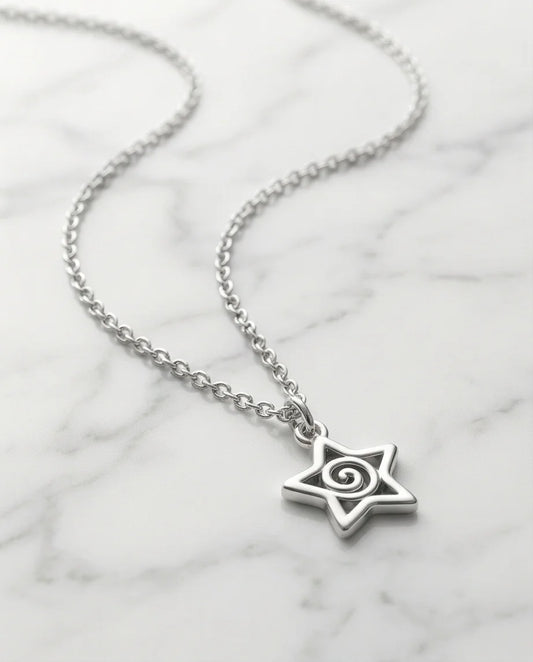 The Astral Vortex: Minimalist Star & Spiral Necklace