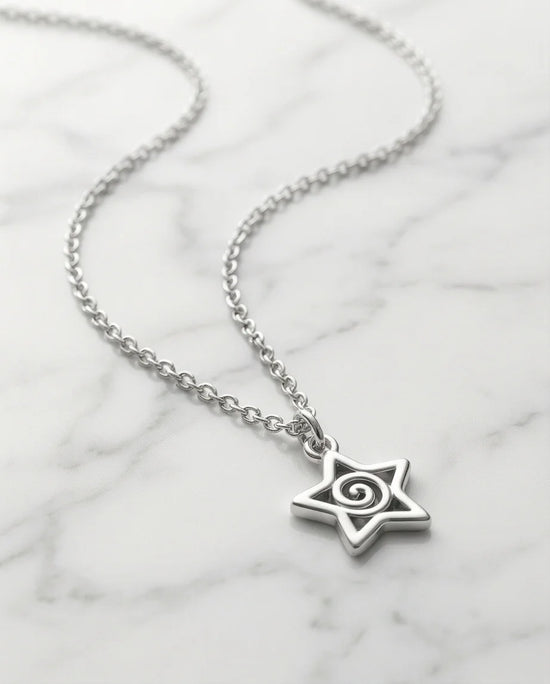 The Astral Vortex: Minimalist Star & Spiral Necklace