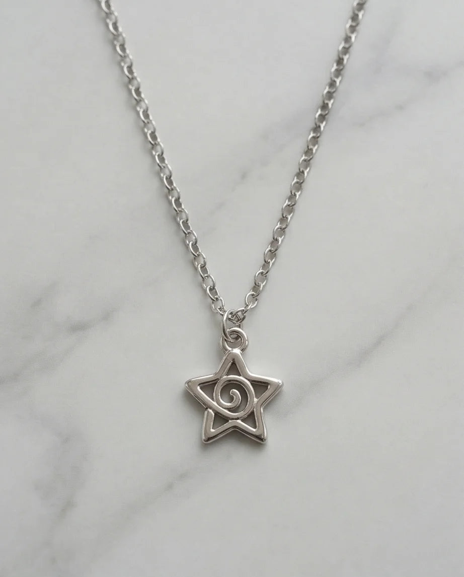 The Astral Vortex: Minimalist Star & Spiral Necklace