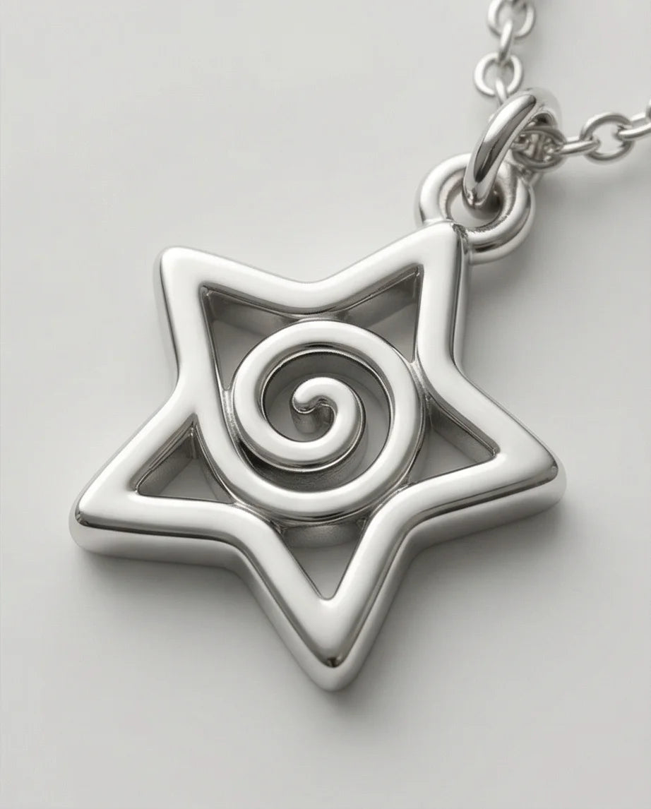 The Astral Vortex: Minimalist Star & Spiral Necklace