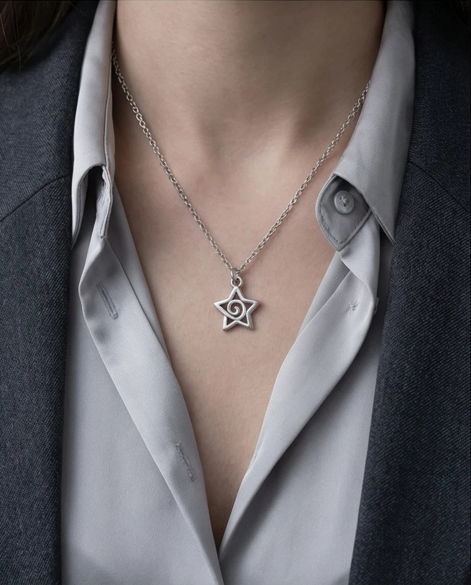 The Astral Vortex: Minimalist Star & Spiral Necklace