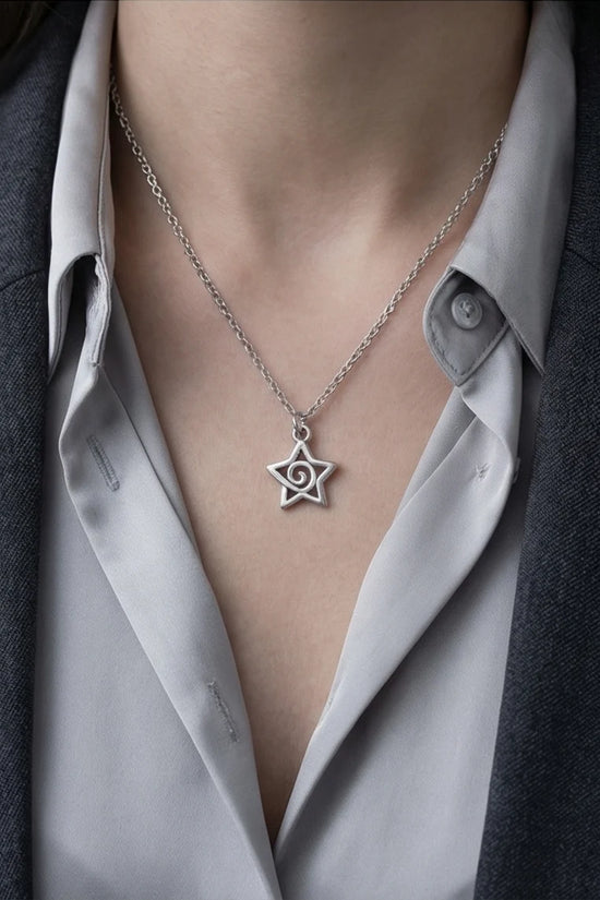 The Astral Vortex: Minimalist Star & Spiral Necklace