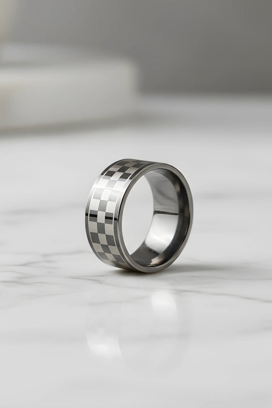 Checkered Stainless Steel Ring 5.6cm