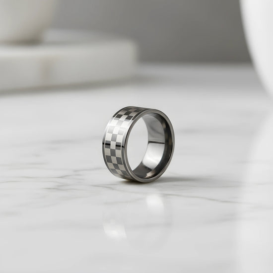 Checkered Stainless Steel Ring 5.6cm