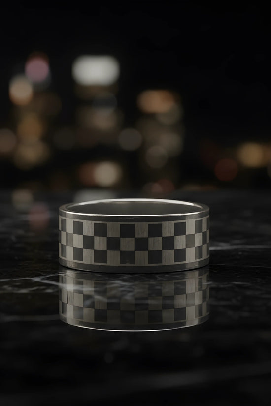 Checkered Stainless Steel Ring 5.6cm
