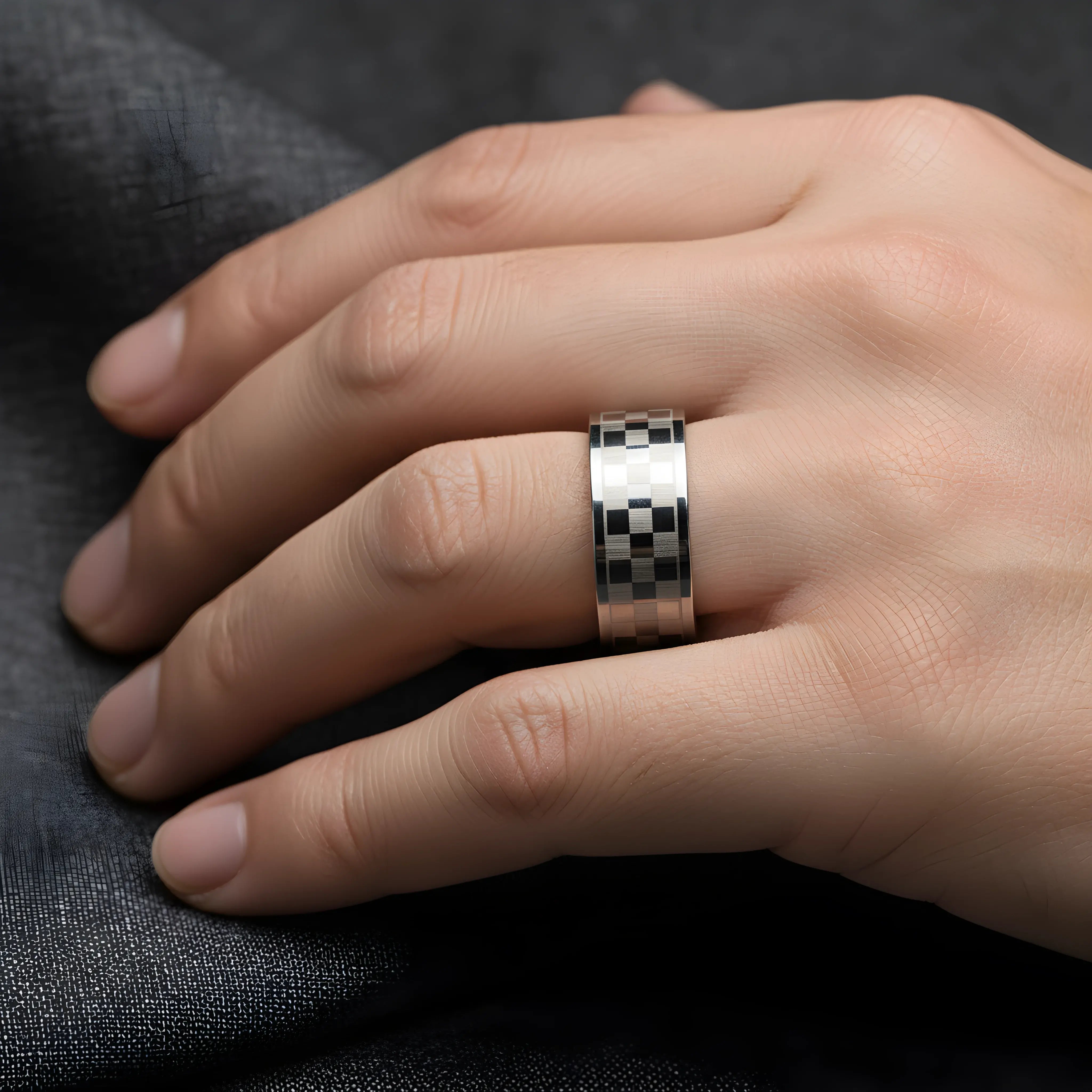 Checkered Stainless Steel Ring 5.6cm
