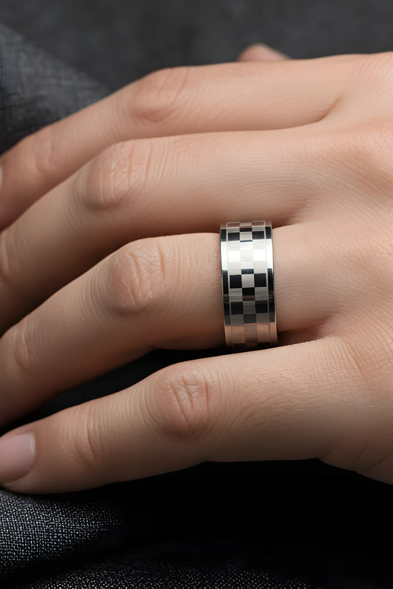 Checkered Stainless Steel Ring 5.6cm