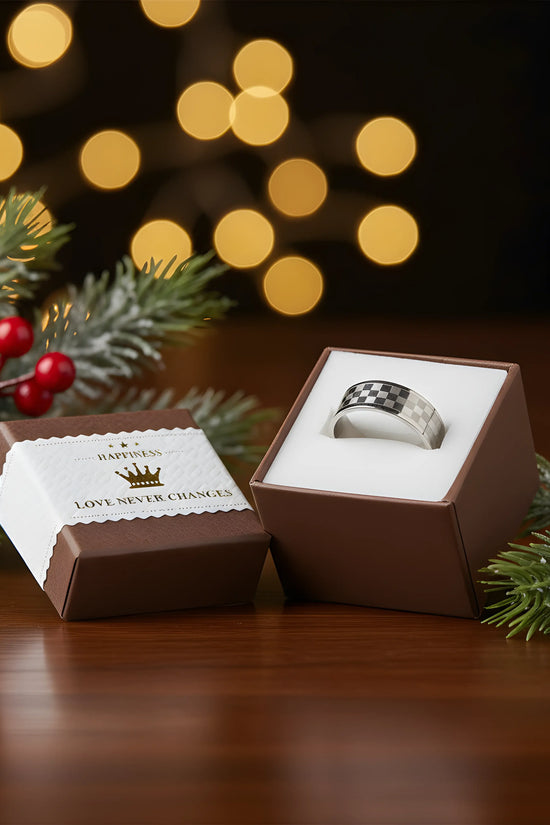 Checkered Stainless Steel Ring 5.6cm