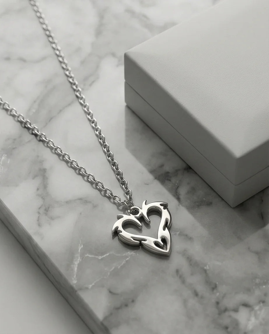 The Cyber-Tribal Heart: Liquid Silver Pendant