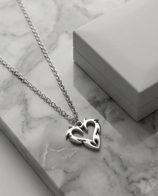 The Cyber-Tribal Heart: Liquid Silver Pendant
