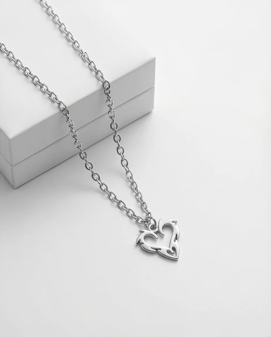 The Cyber-Tribal Heart: Liquid Silver Pendant