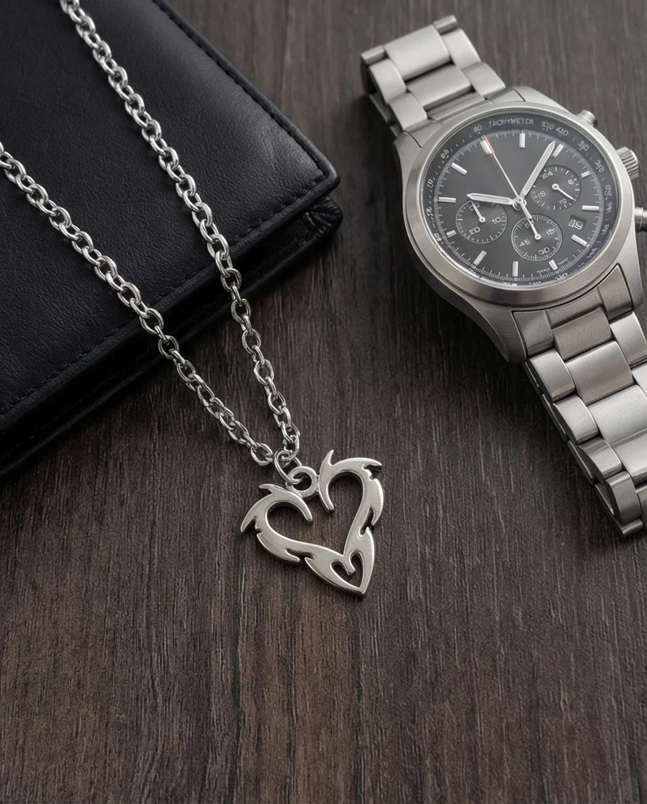 The Cyber-Tribal Heart: Liquid Silver Pendant