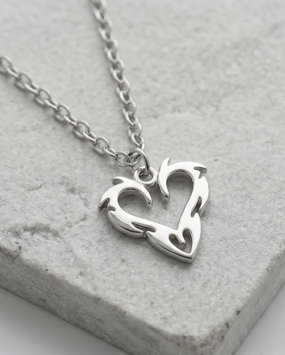 The Cyber-Tribal Heart: Liquid Silver Pendant