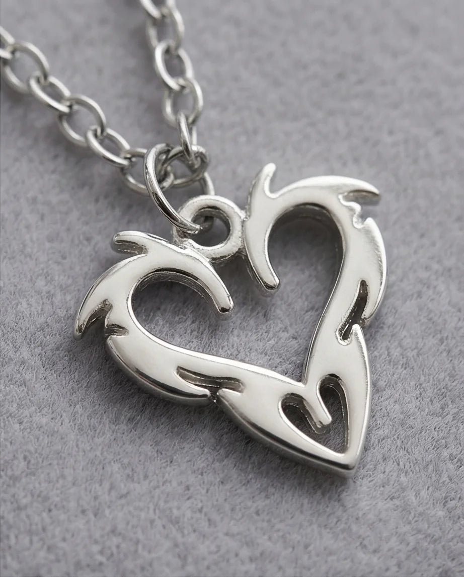 The Cyber-Tribal Heart: Liquid Silver Pendant