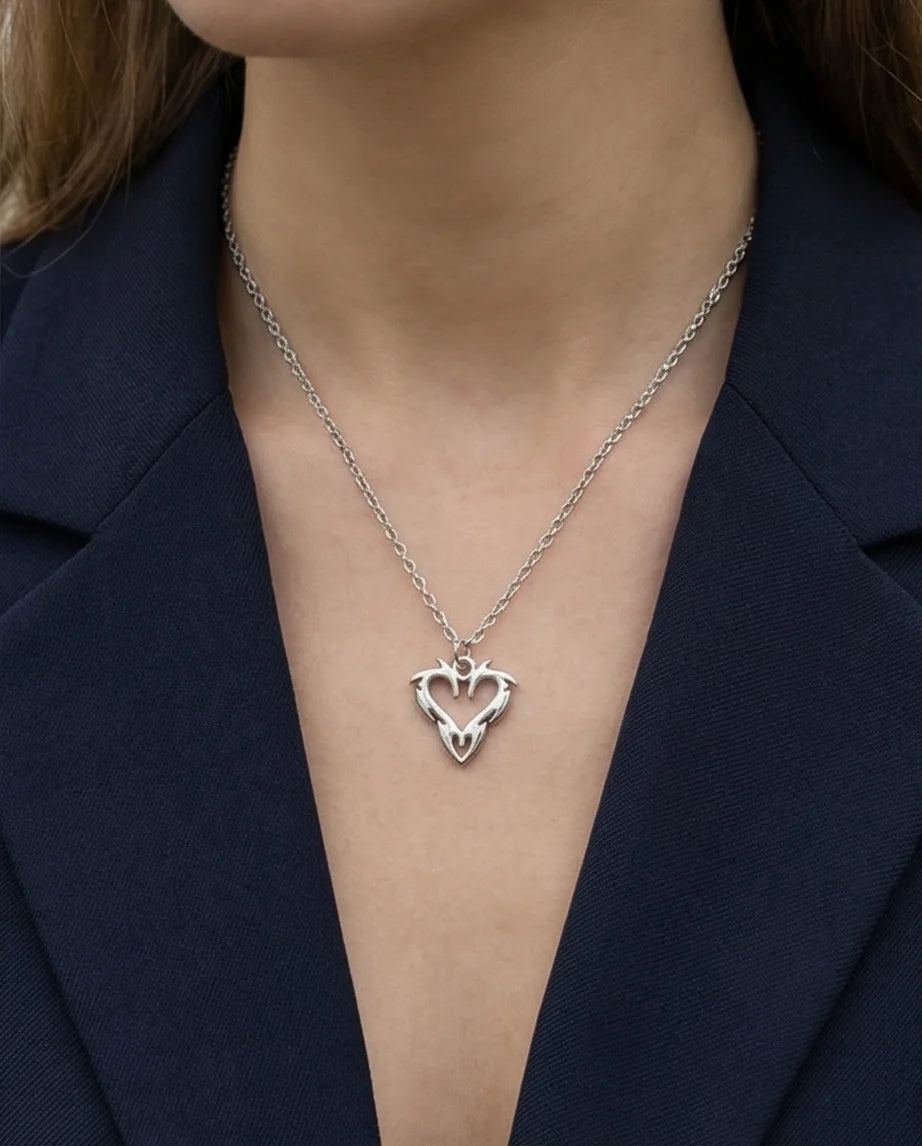 The Cyber-Tribal Heart: Liquid Silver Pendant