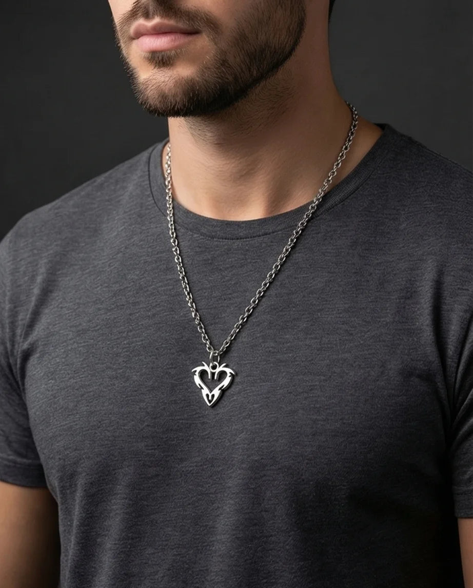 The Cyber-Tribal Heart: Liquid Silver Pendant
