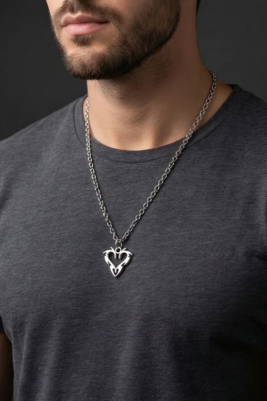 The Cyber-Tribal Heart: Liquid Silver Pendant