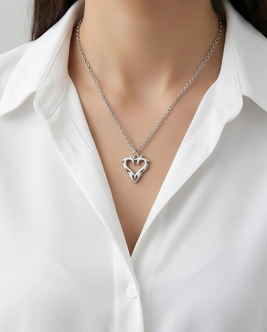 The Cyber-Tribal Heart: Liquid Silver Pendant