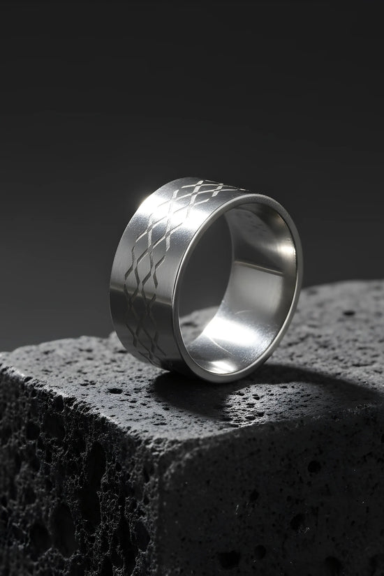 Engraved Silver Steel Ring 5.6cm